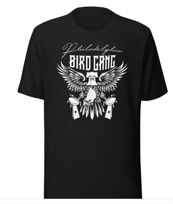 Unisex short sleeve tee shirt bird gang logo
